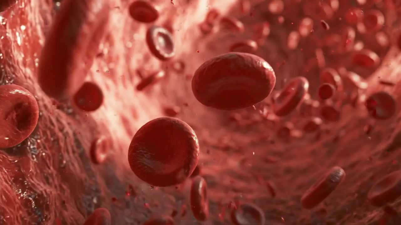 Microscopic View of Red Blood Cells Flowing Through a Vein