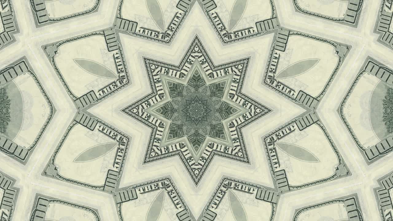 미국 달러 지폐 모자이크: 추상적인 애니메이션 배경, 크리에이티브 비즈니스 모션 그래픽, 원활한 루프