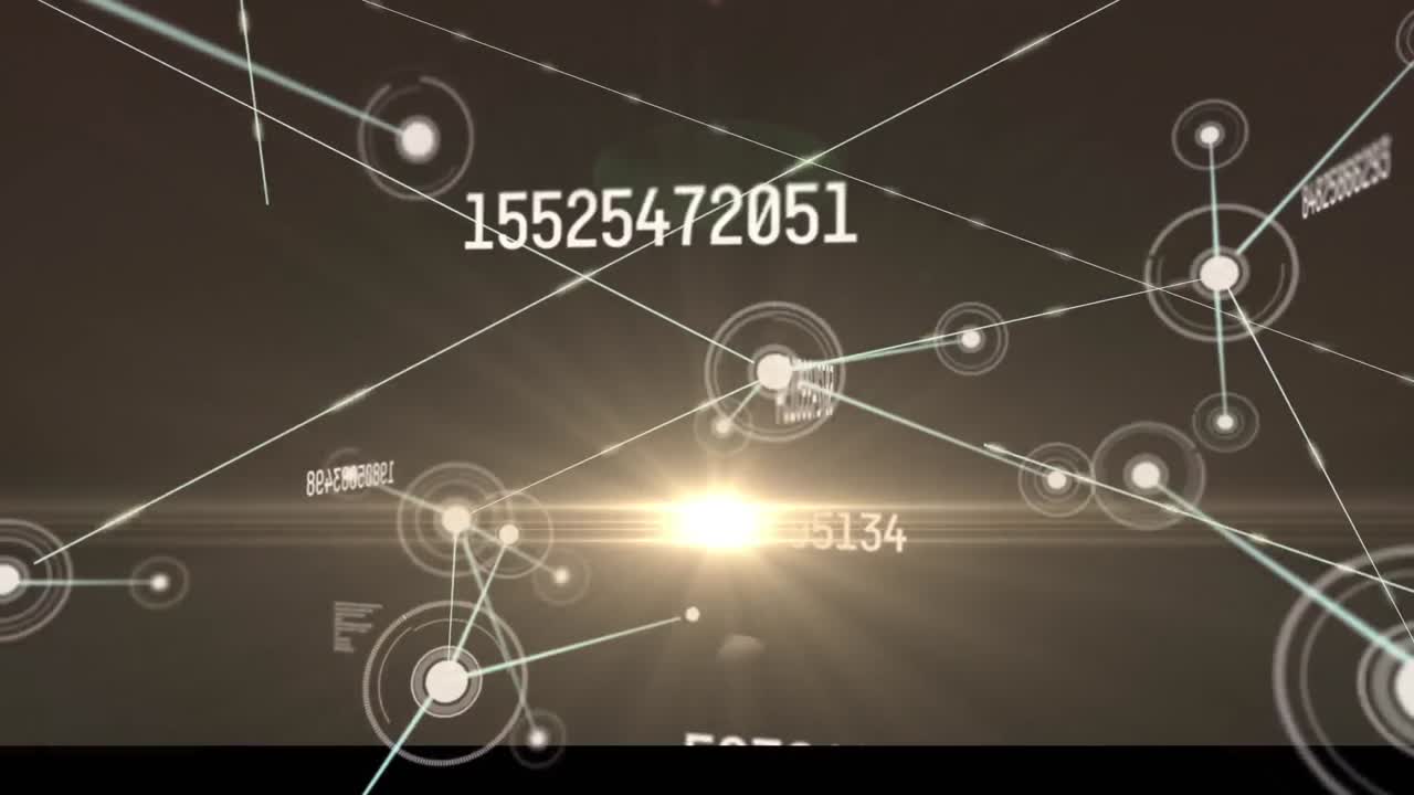 Animation of numbers, network of connections and data processing