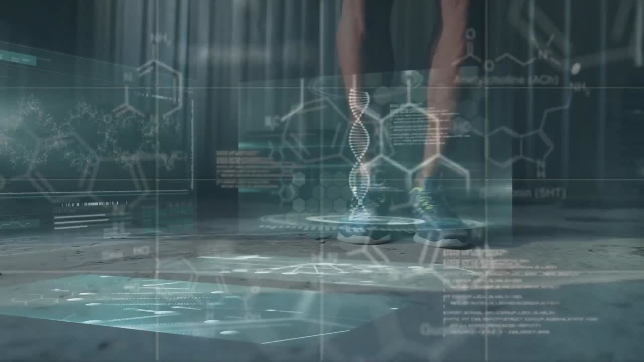 animación del procesamiento de datos científicos sobre una cuerda de saltar afroamericana