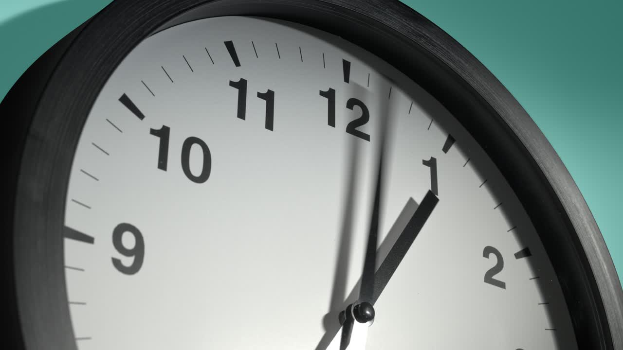 Clock Face on Cyan Blue Aquamarine Celadon Sea-Green Wall in Time Lapse