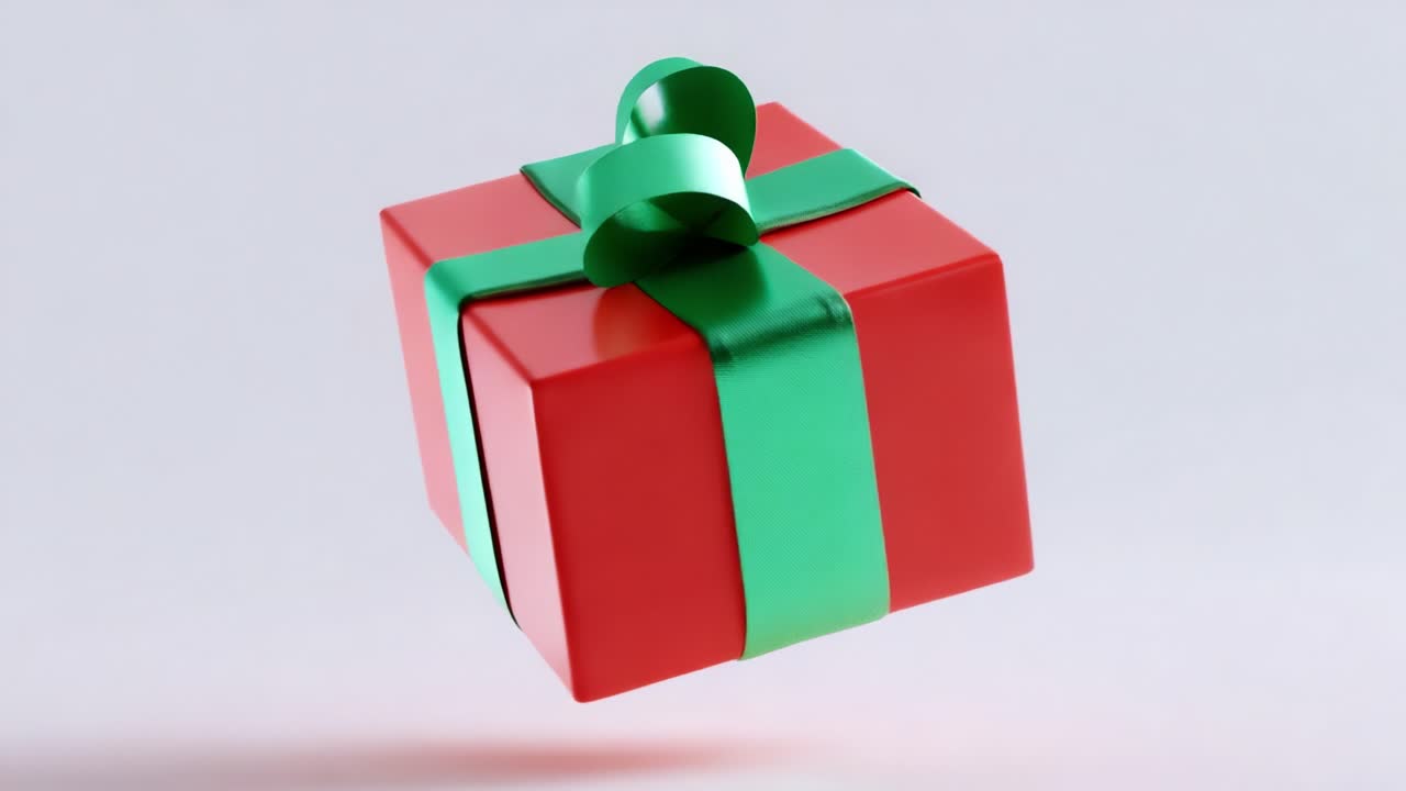 A Vibrant Red Gift Box with a Green Ribbon Floating Elegantly Against a Soft Background, Signifying Joy and Celebration in Gift-Giving Moments, Perfect for Any Special Occasion