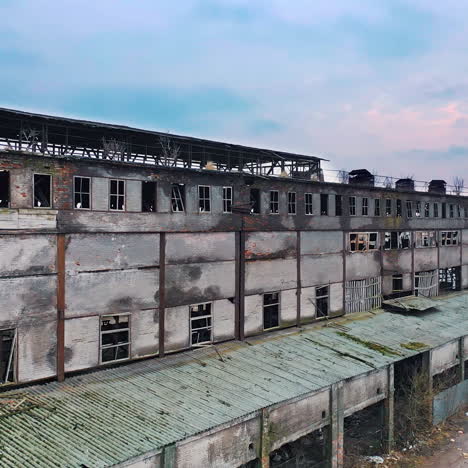 aerial view from the air to an abandoned factory. old industrial building for demolition.