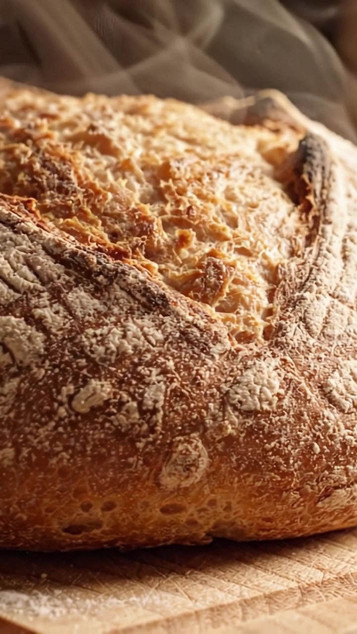 Freshly Baked Artisan Bread Exuding Delicious Aroma with a Crisp Crust and Soft Interior, Perfectly Golden Brown and Ready for Slicing.
