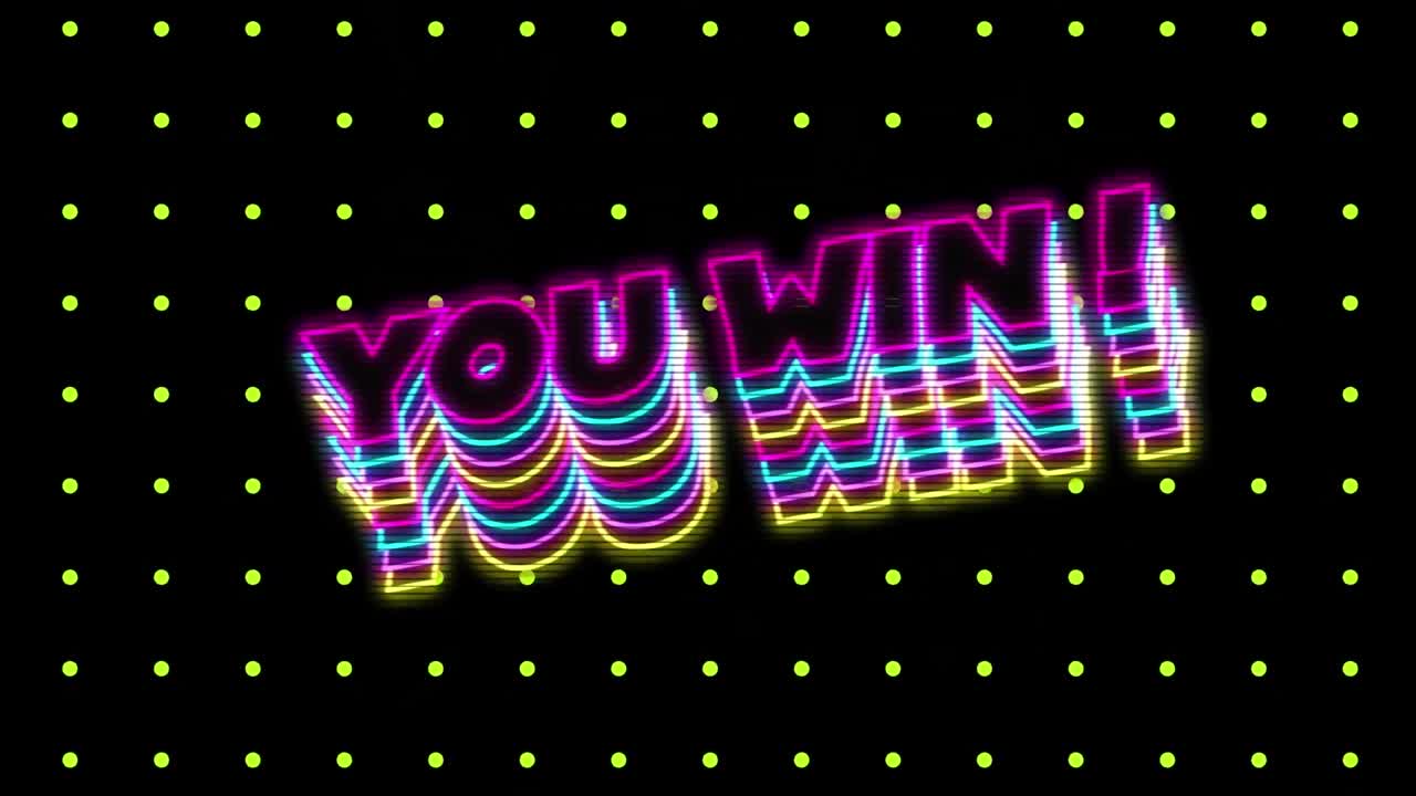 검은색 바탕에 노란색 점 위에 텍스트를 이기는 애니메이션