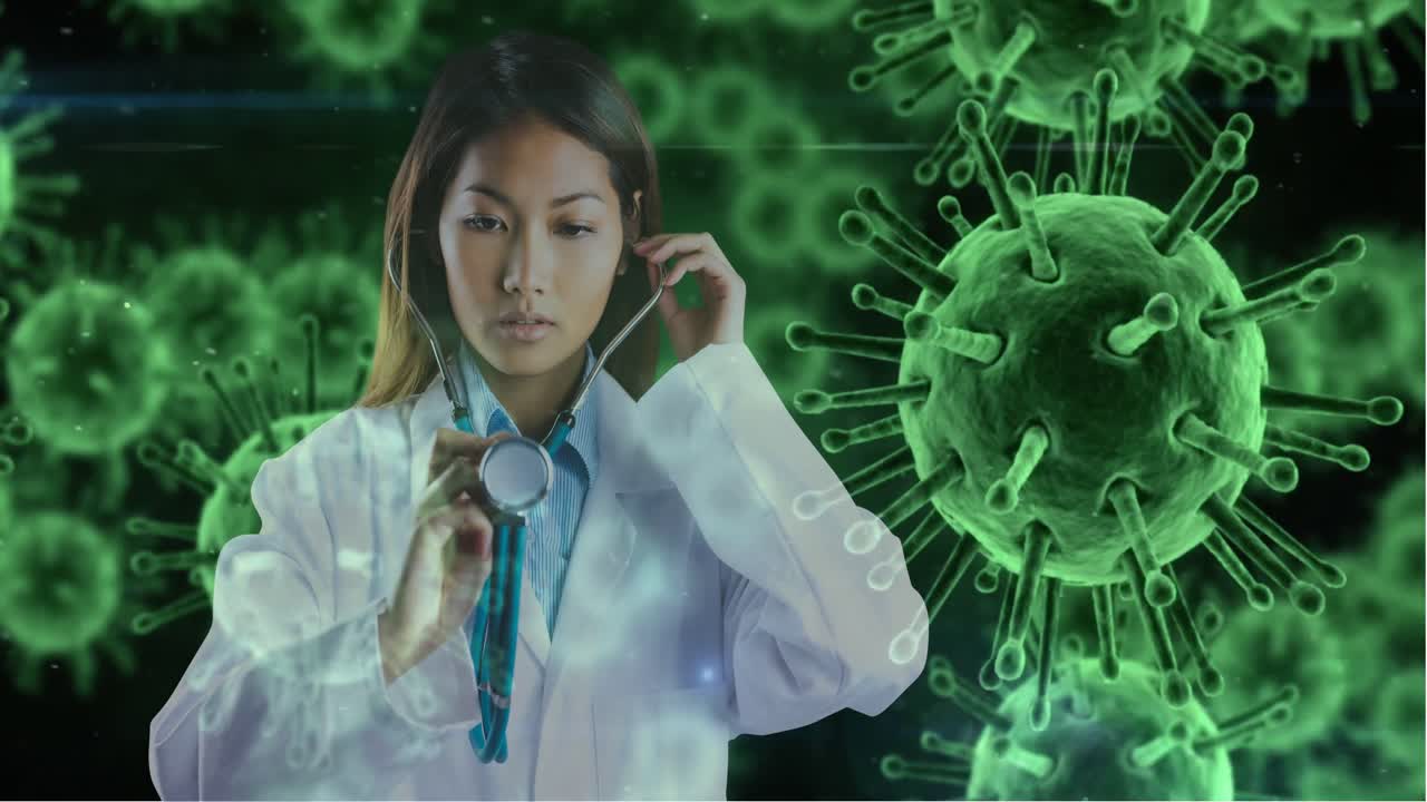 médico femenino contra células de infección bacteriana 4k