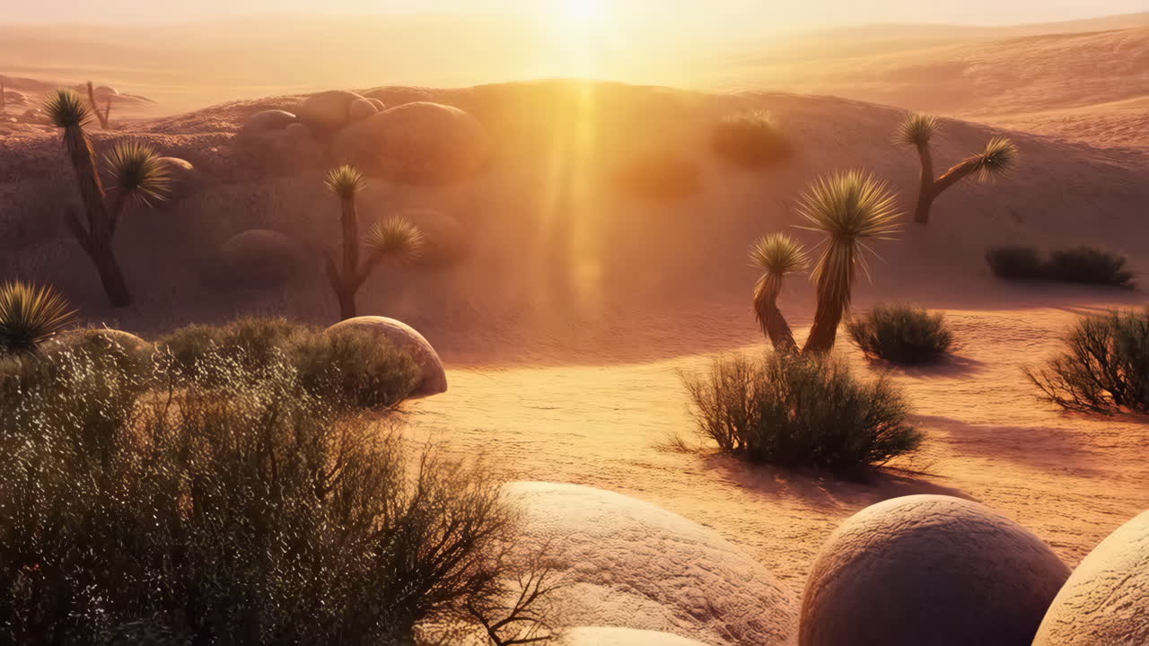 Desert Landscape with Joshua Trees at Sunset