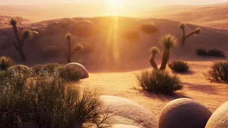 desert landscape with joshua trees at sunset