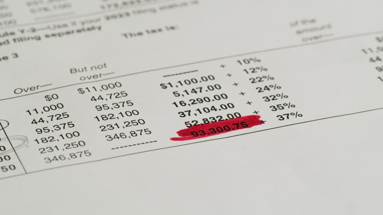 Hand Highlighting Financial Data on a Tax Document