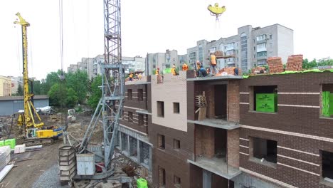 VINNITSA, UKRAINE - JUNE 2016: Aerial shot of the new home under construction with only the lower level built