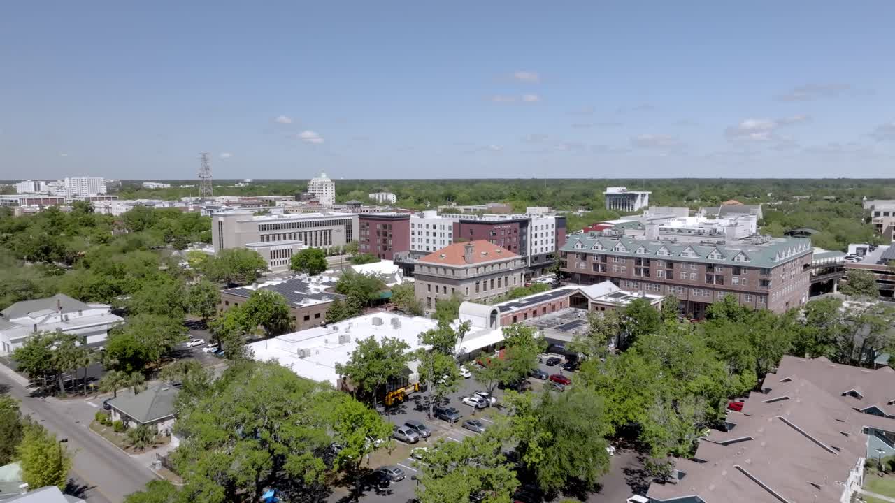 Gainesville, Florida downtown with drone video moving in.