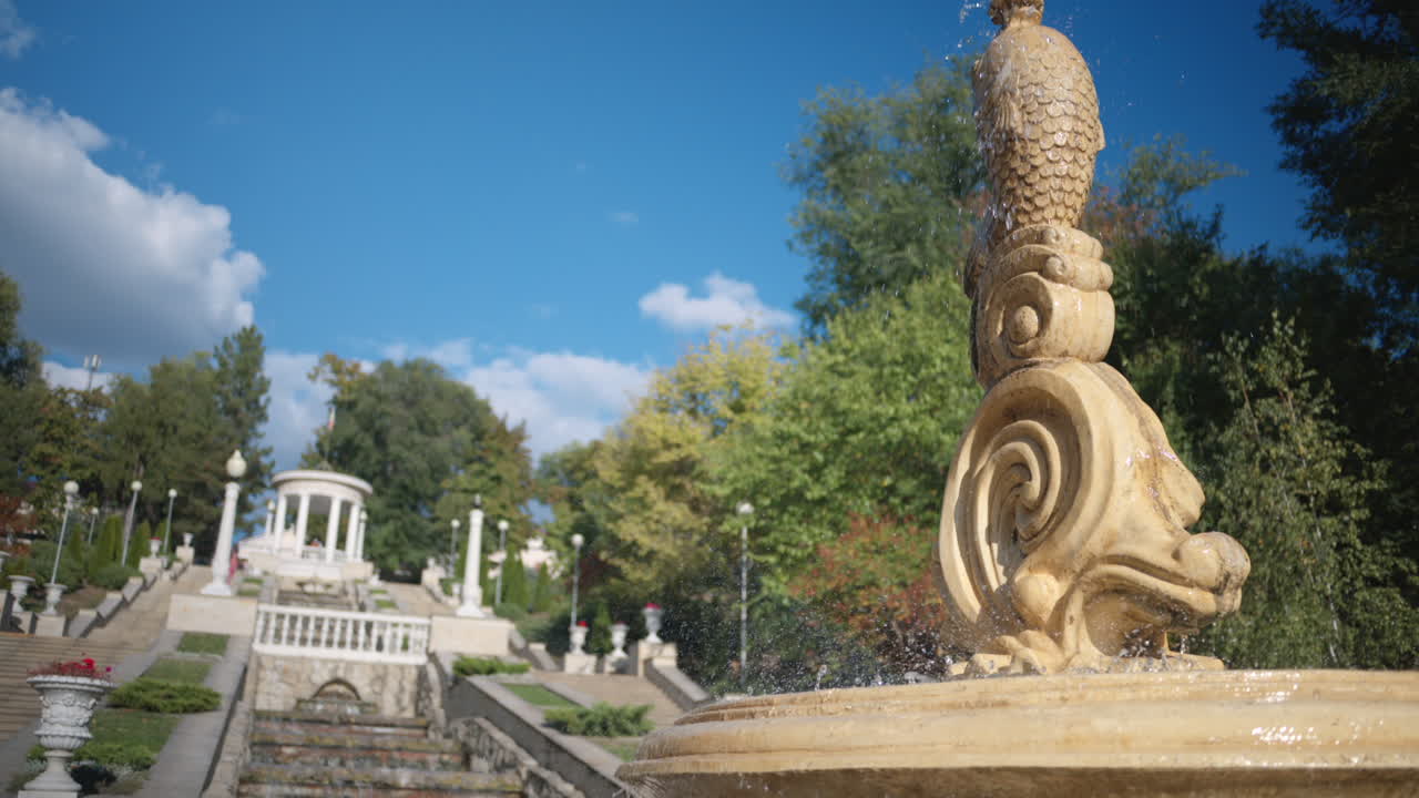 Falling water on a fountain in a park in Chisinau, Moldova