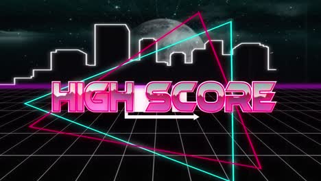 Animation-of-high-score-in-digital-abstract-space-with-city