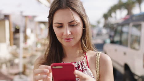 woman, phone and scrolling online while using 5g