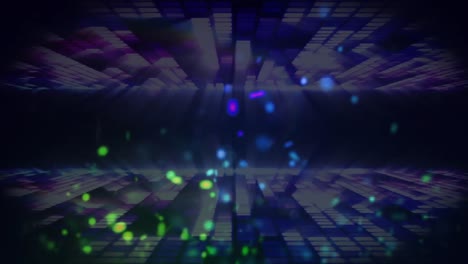 animation of colourful light projections and flashing walls of light on the dancefloor at venue