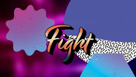 Animation-of-fight-text-over-shapes-on-purple-background