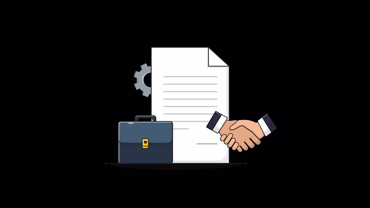 Animated Business Agreement with Handshake and Contract
