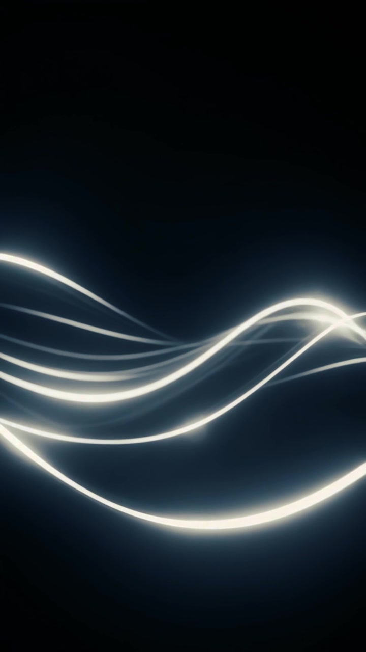 Abstract Glowing White Light Waves Flowing on Dark Background