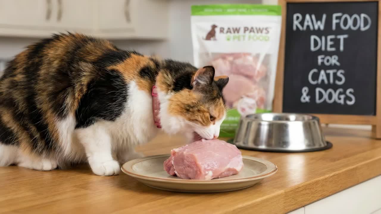 Glückskatze frisst rohes Fleisch im Rahmen einer Rohfleischernährung