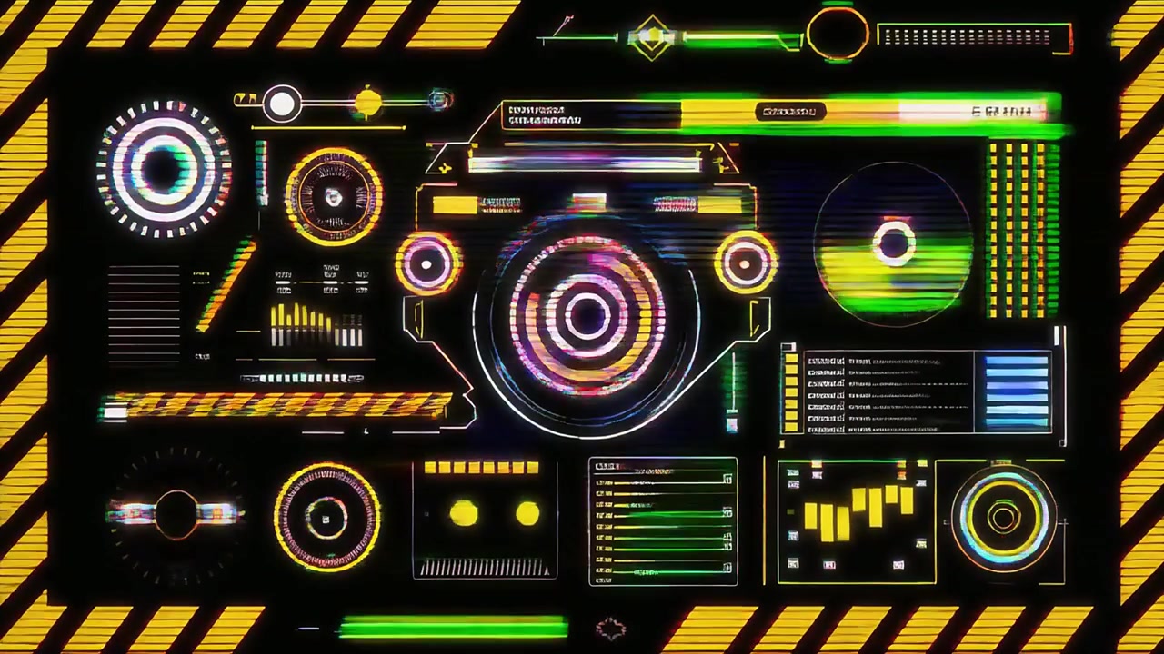 Animated Digital Dashboard with Yellow and Black Warning Stripes