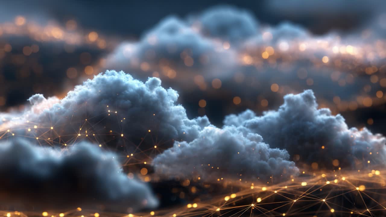 Una Splendida Visualizzazione di Nuvole Eteree che Scintillano con Luci Brillanti, Creando un'Atmosfera Incantevole di Bellezza Digitale e Naturale