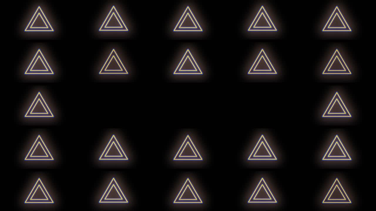 patrón de iconos de triángulos con luz led de color amarillo neón.