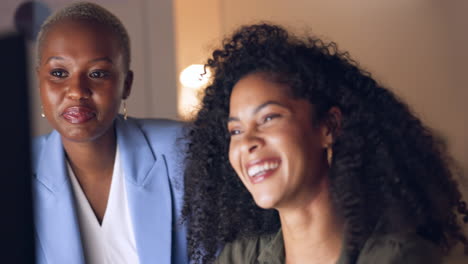 computer, night and black woman planning a web