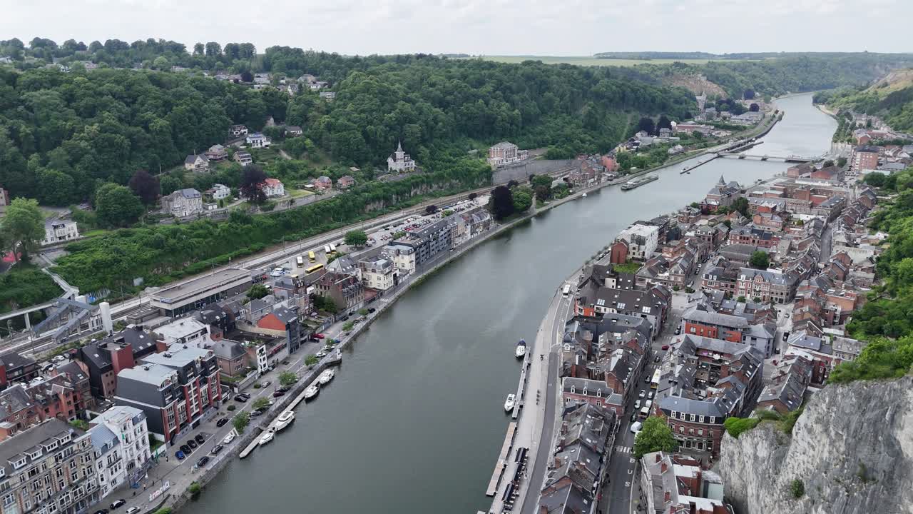 Dinant city Belgium’s. on Meuse River drone,aerial