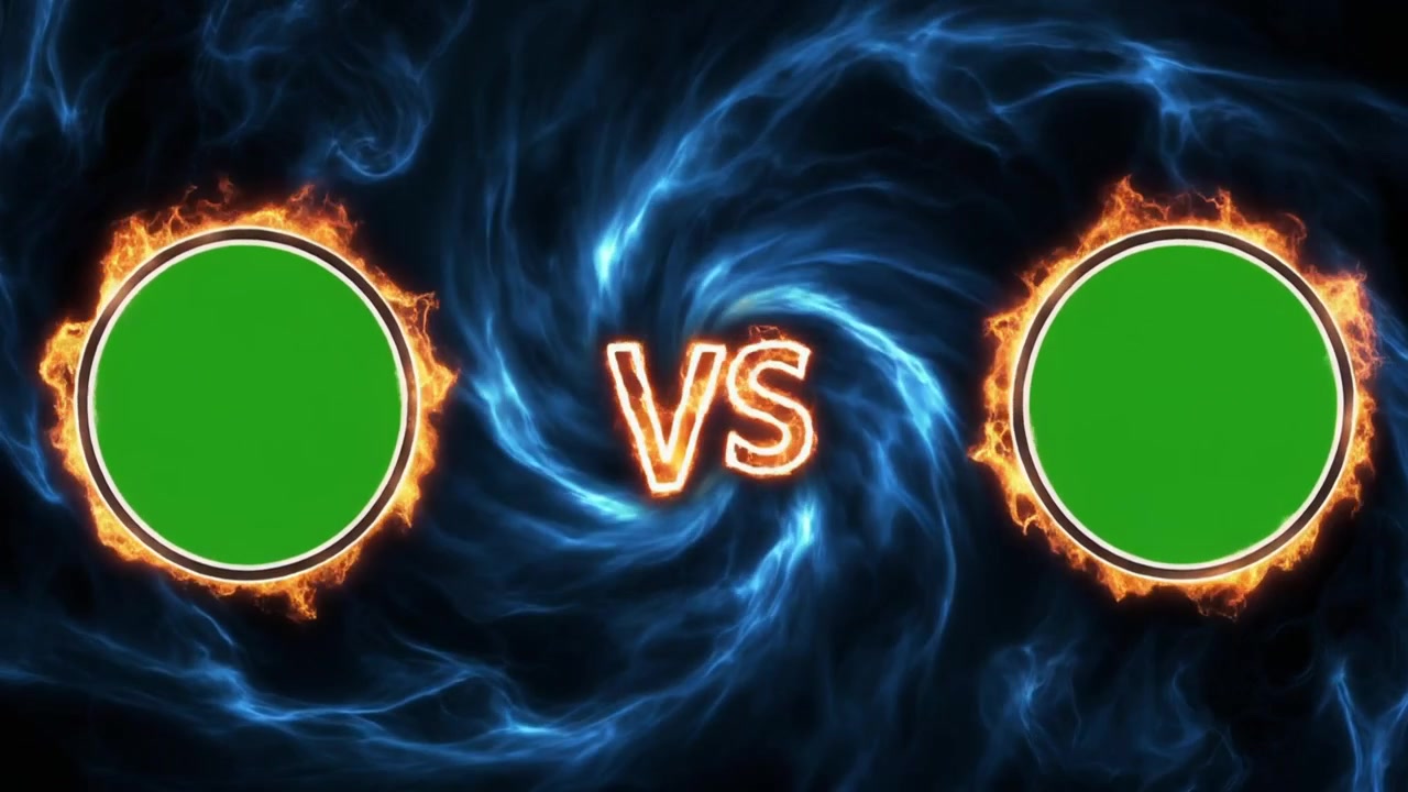Template schermata Versus con cerchi fiammeggianti ed effetti elettrici