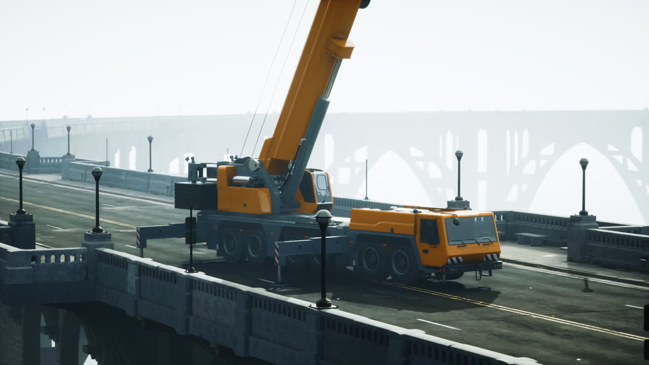 도시 다리 에 있는 무거운 크레인