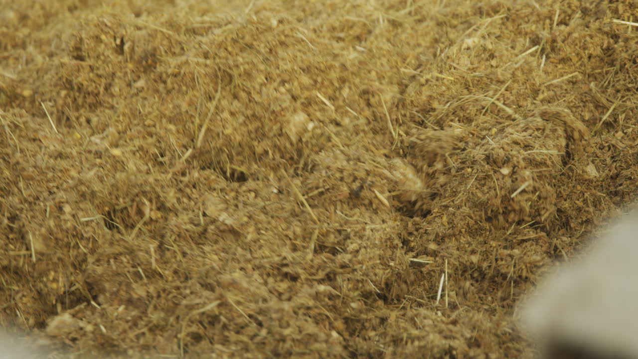 un primer plano de un contenedor de mezcla gigante lleno de alimento para animales