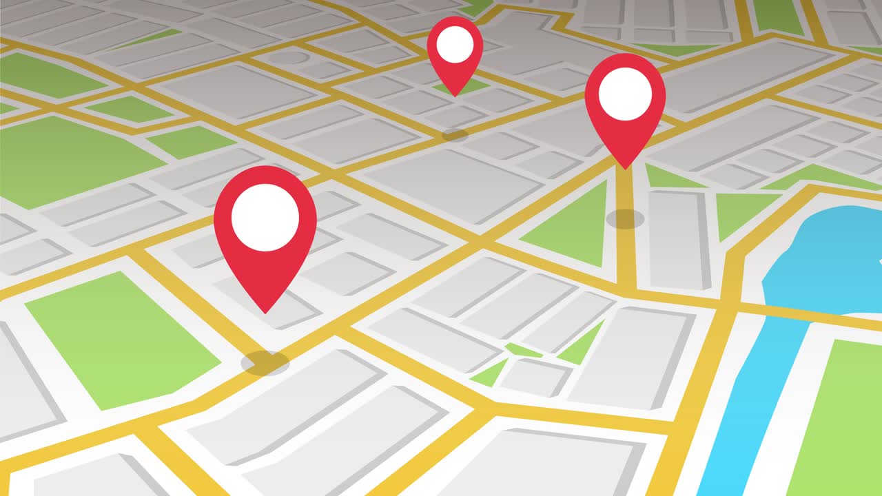 el mapa de navegación y el icono de tres puntos de control rojos. animación de bucle en fondo blanco. resolución 4k.