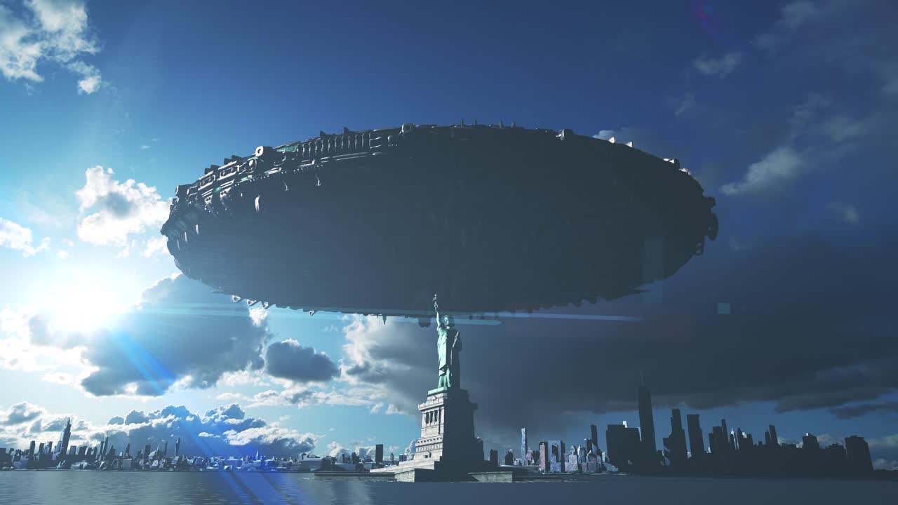 UFO over Statue of Liberty in New York City