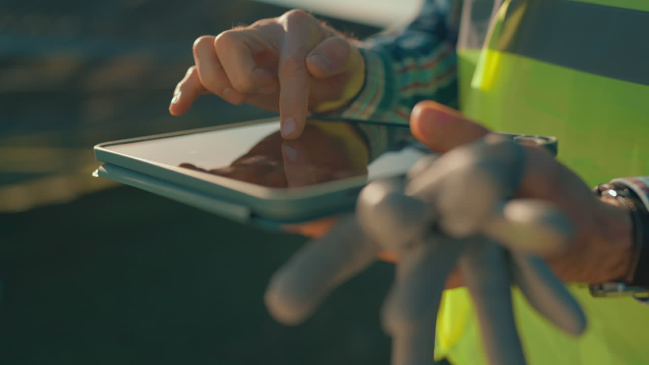 Worker using tablet on the job
