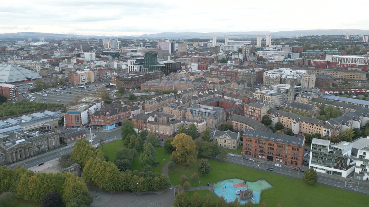 Glasgow Merchant City, urbant grøntområde, luftfoto i omløp