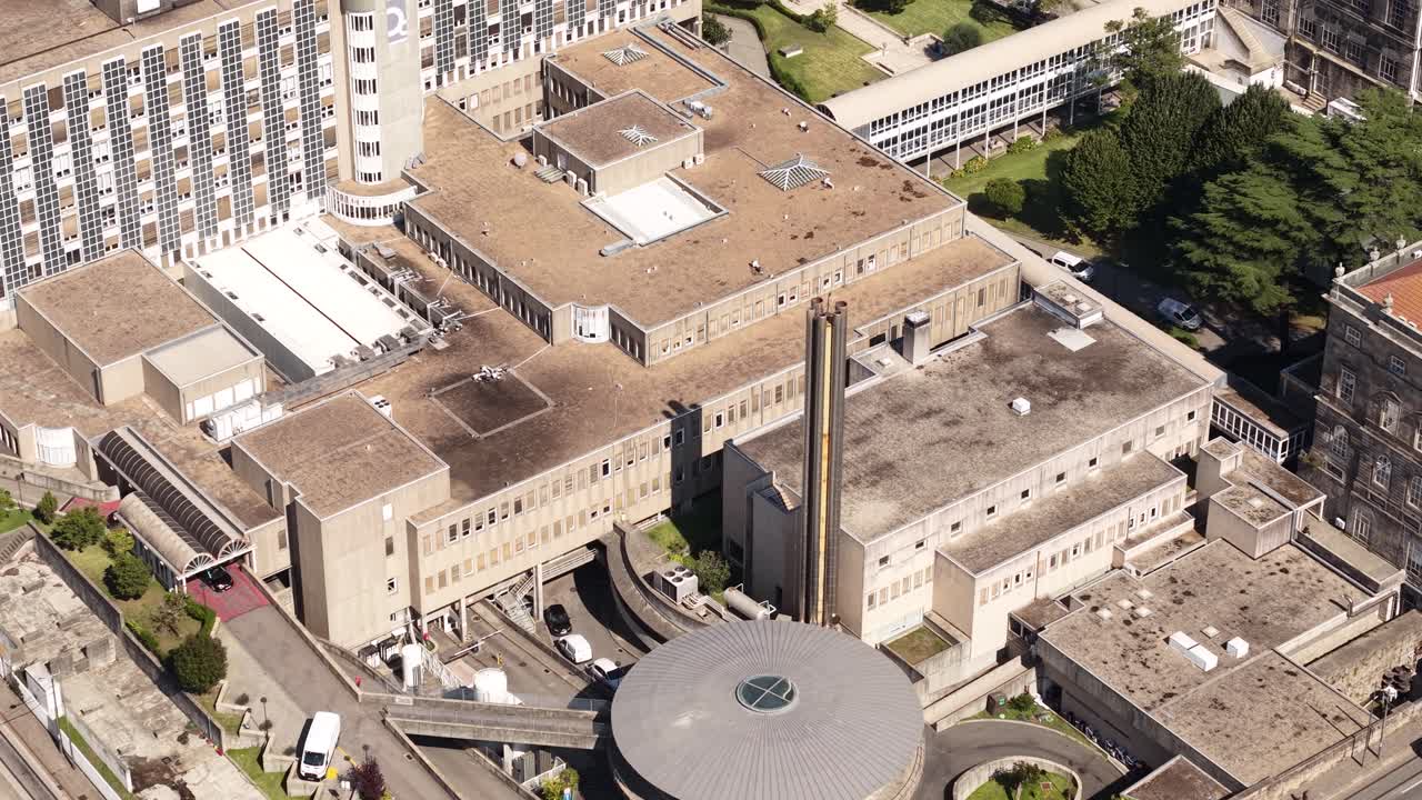 Santo Antonio Hospital in Porto Portugal. Drone Shot of Buildings and Cityscape