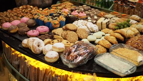 bakery display with assorted pastries and desserts