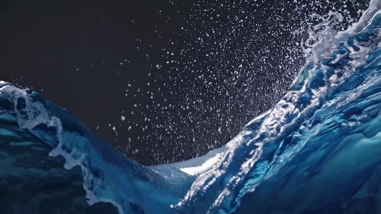 Dynamic video still of a wave cresting, captured from a low angle