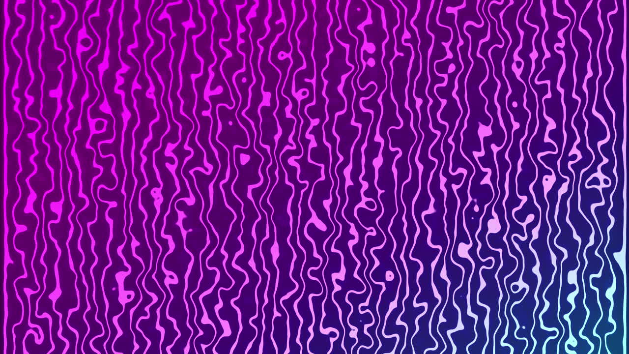 Animation of multiple glowing neon purple waving lines moving on seamless loop