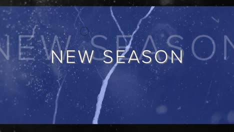 animation of multiple circles over new seasons text against snowfall on black background