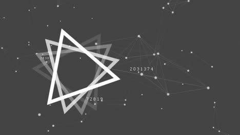 triángulo digital girando sobre un fondo gris con conexiones de luz
