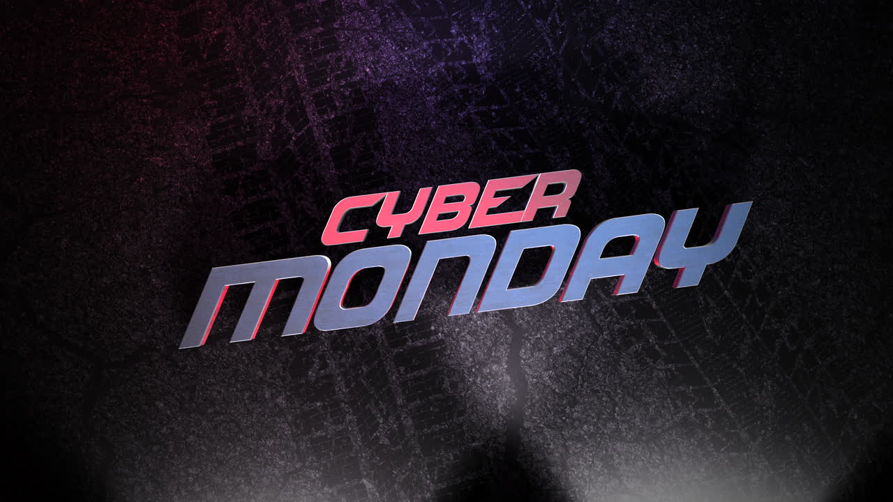 Testo Cyber Monday su strada grunge con luce rossa e blu