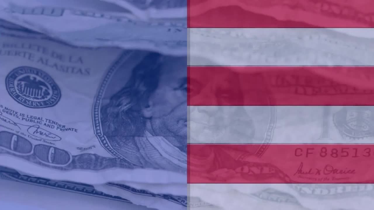 animación de rayas blancas y rojas sobre billetes de dólar