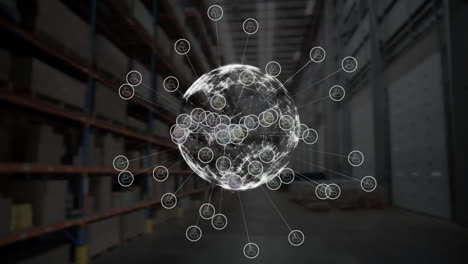 digital rotating earth with data on a warehouse background