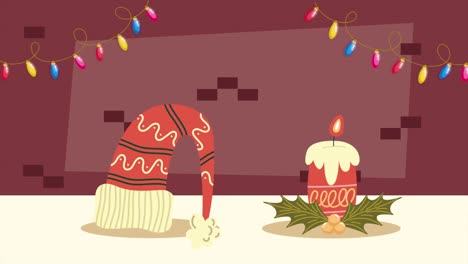 christmas decorations with santa hat and candle