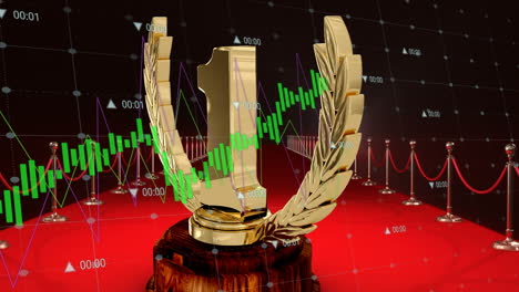 animación de procesamiento de datos sobre el número uno y alfombra roja