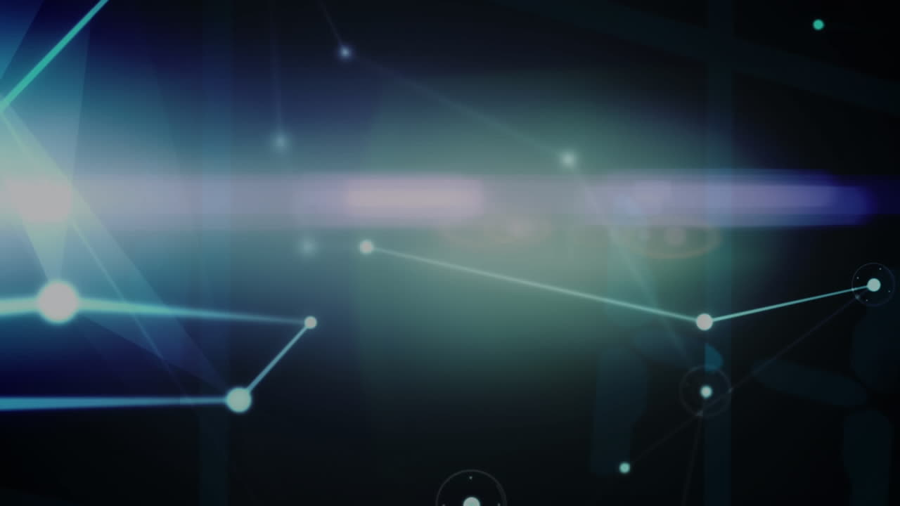 Animation of glowing network of connections and light trails against blue background