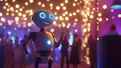 happy robot at a party