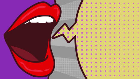 animation of opening mouth with speech bubble over gray shapes