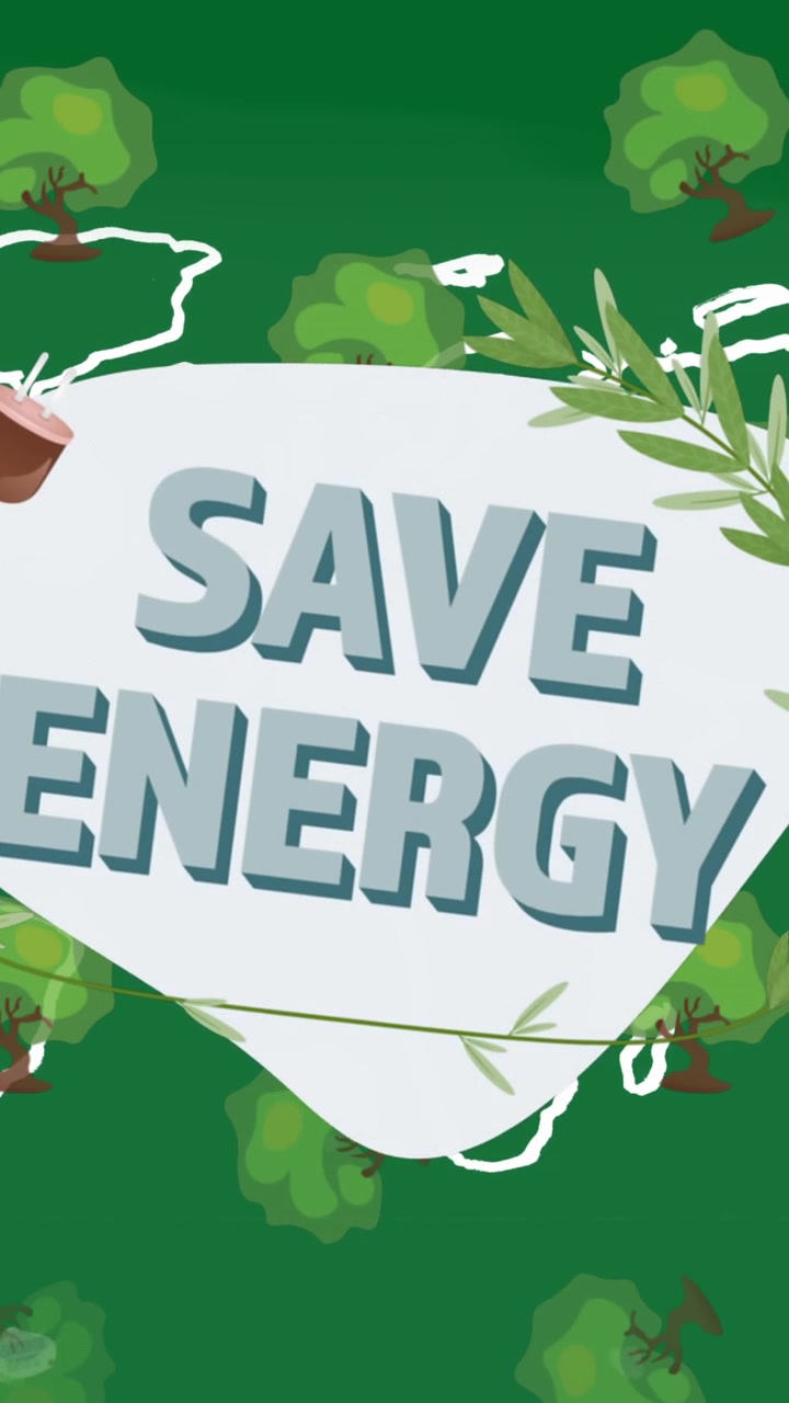 Animasi tulisan hemat energi dengan latar belakang hijau